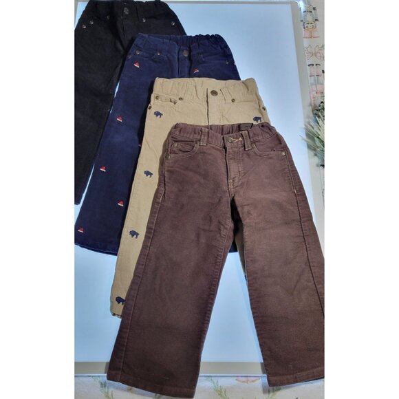 janie and jack Other - Lot 4 Janie and Jack Boys Corduroy Pants Size 3 | Brown Navy Beige | Holiday Emb